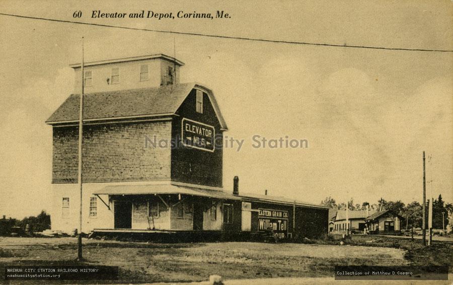 Postcard: Elevator and Depot, Corinna, Maine